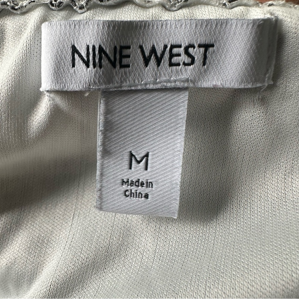 Nine West‎ Peplum Blouse Square Smocked Neck Lined White Black Women Size M - Picture 8 of 8